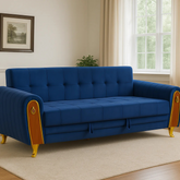 Blue Velvet Sofa Cum Bed