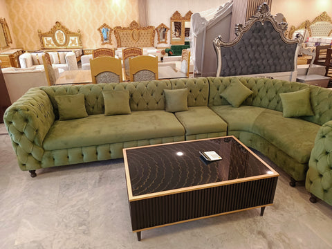 Green Velvet Tufted Sofa