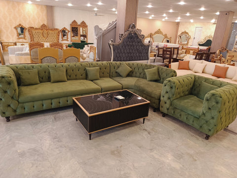 Green Velvet Tufted Sofa