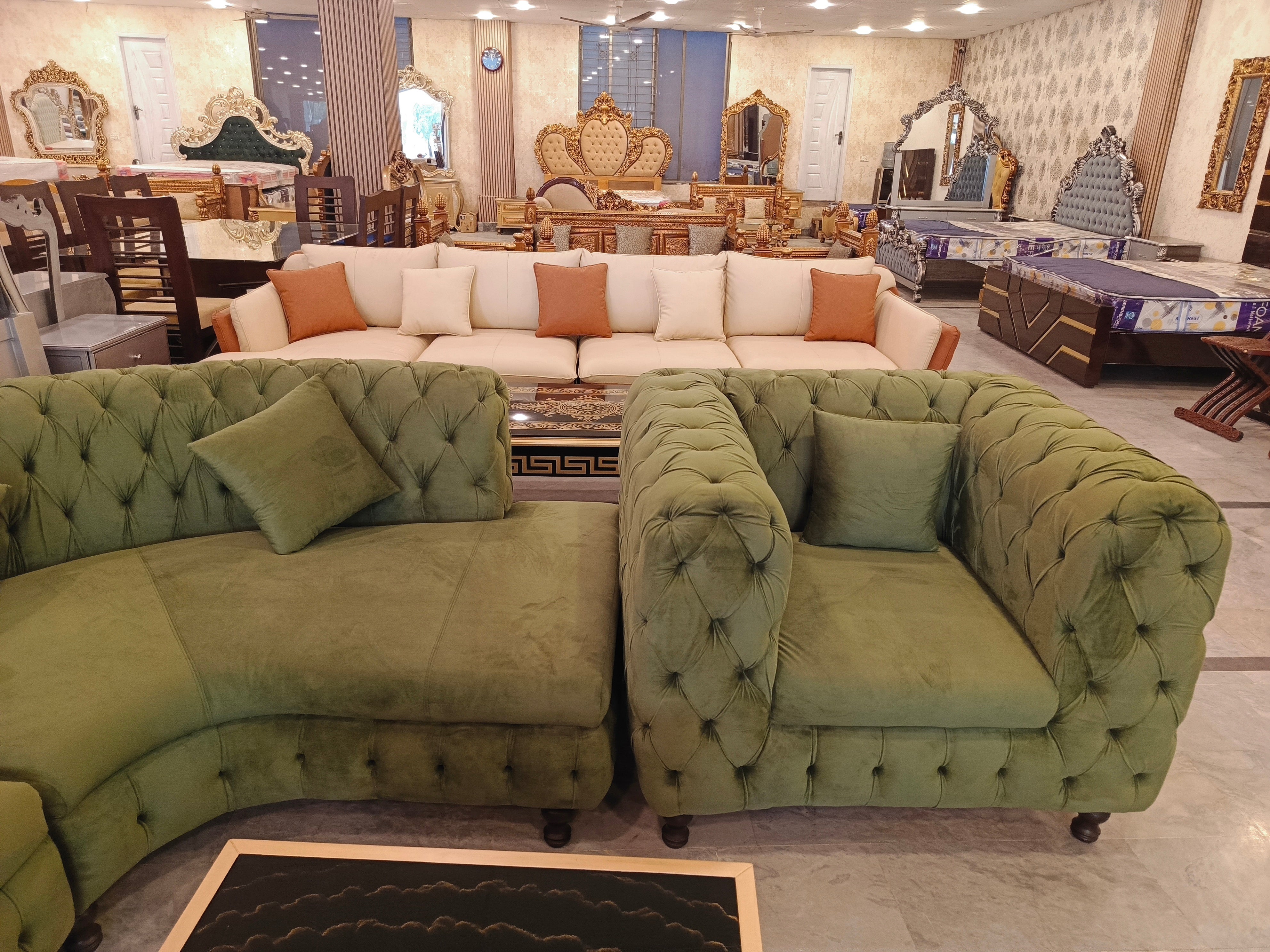 Green Velvet Tufted Sofa