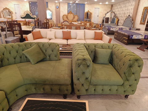 Green Velvet Tufted Sofa