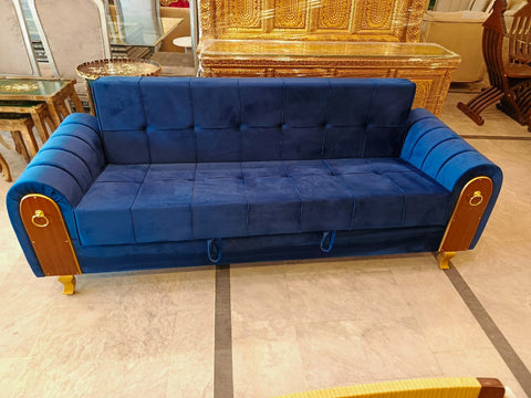 Blue Velvet Sofa Cum Bed